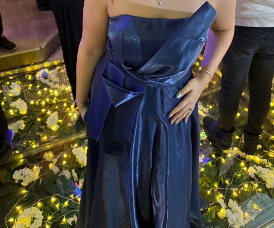 Mavi Drapeli Uzun Abiye Elbise - Görsel 4