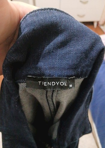 Kadın Lacivert Denim Kemerli Tulum - Görsel 3