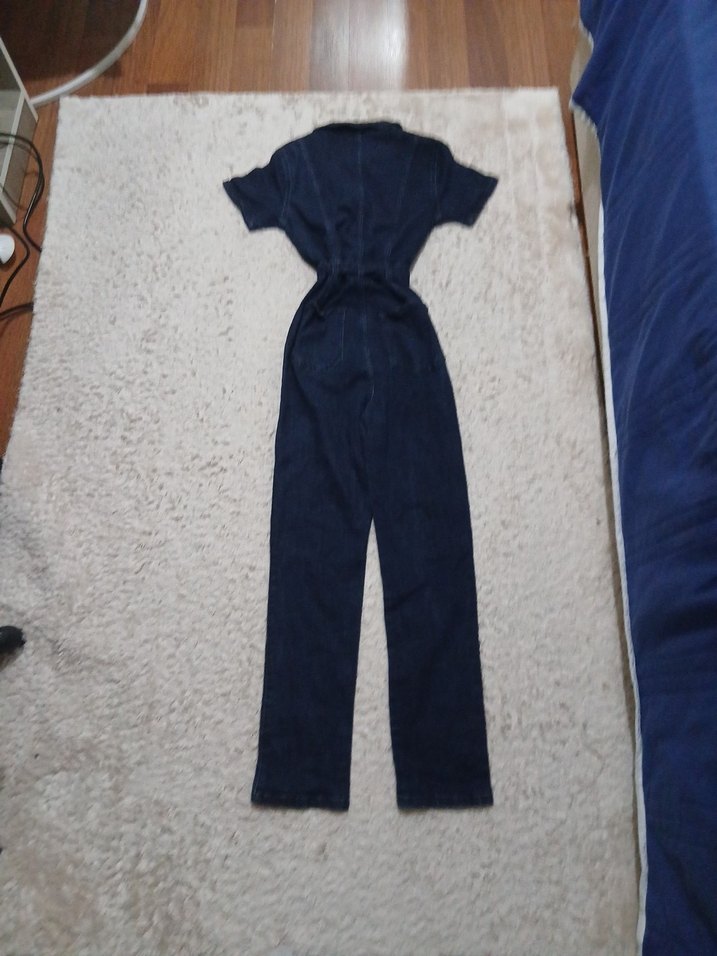 Kadın Lacivert Denim Kemerli Tulum - Görsel 2