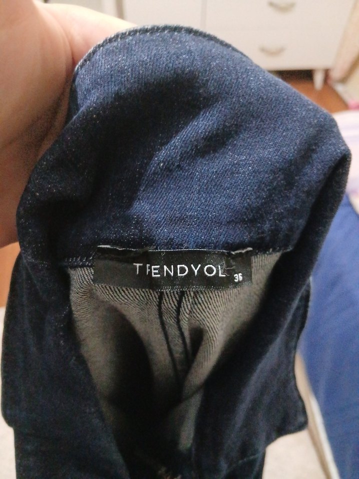 Kadın Lacivert Denim Kemerli Tulum - Görsel 3