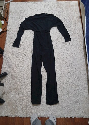 Düğmeli Siyah Kadın Tulum - Görsel 2