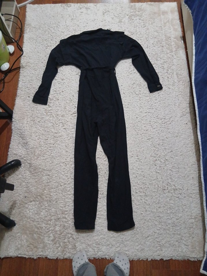 Düğmeli Siyah Kadın Tulum - Görsel 2