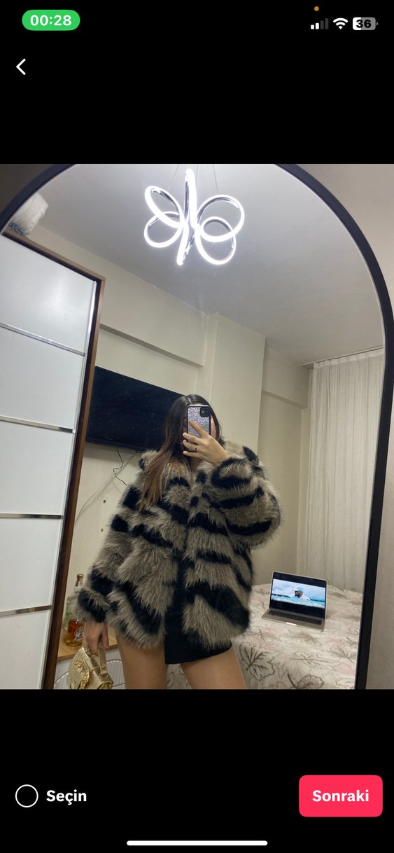 Kahverengi Gri Zebra Desenli Suni Kürk Ceket - Görsel 2