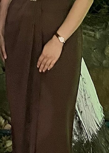 Drapeli Kahverengi Uzun Kadın Elbise - Görsel 2