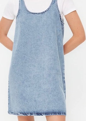 Mavi Batik Desenli Midi Denim Elbise - Görsel 2