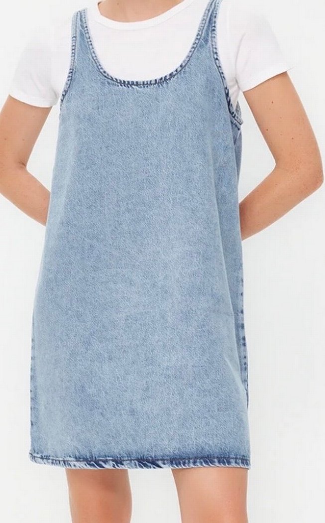 Mavi Batik Desenli Midi Denim Elbise - Görsel 2