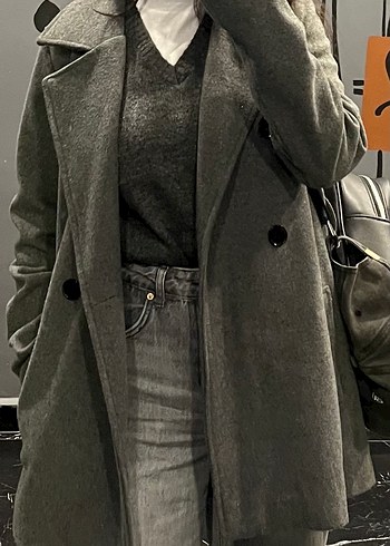 Gri Kısa Kışlık Kaban - Görsel 3