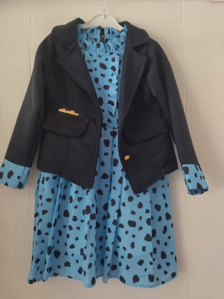 Kız Çocuk Mavi Leopar Desenli Kolsuz Elbise - Görsel 4