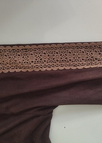 Dantel Detaylı Kahverengi Süet Kadın Bluz - Görsel 5