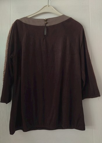 Dantel Detaylı Kahverengi Süet Kadın Bluz - Görsel 3