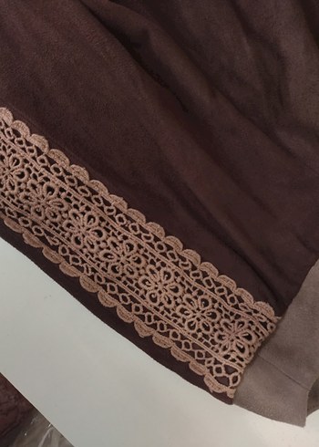 Dantel Detaylı Kahverengi Süet Kadın Bluz - Görsel 4