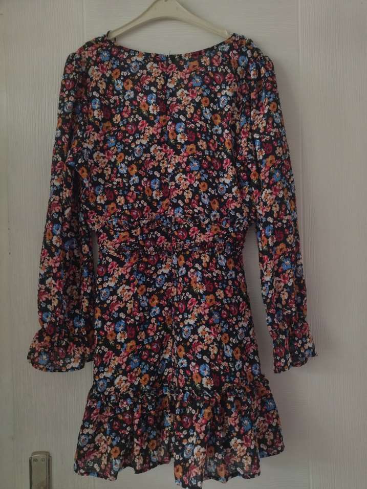 Çiçek Desenli Uzun Kollu Mini Elbise - Görsel 2