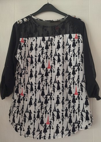 Gri Baskılı Uzun Kollu Parisian Bluz - Görsel 3