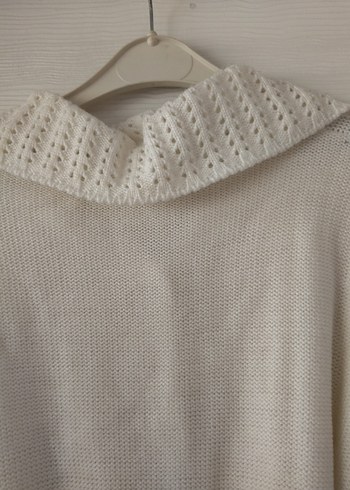 Uzun Beyaz Örgü Hırka Kadın - Görsel 5