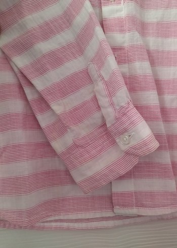 Kız  Çocuk Pembe Çizgili Uzun Kollu Gömlek - Görsel 2