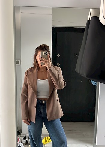 Bej Kadın Düğmeli Blazer Ceket - Görsel 3