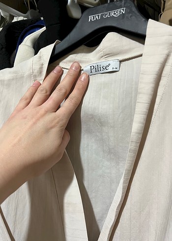 Kadın krem rengi Keten Salaş Kimono - Görsel 4