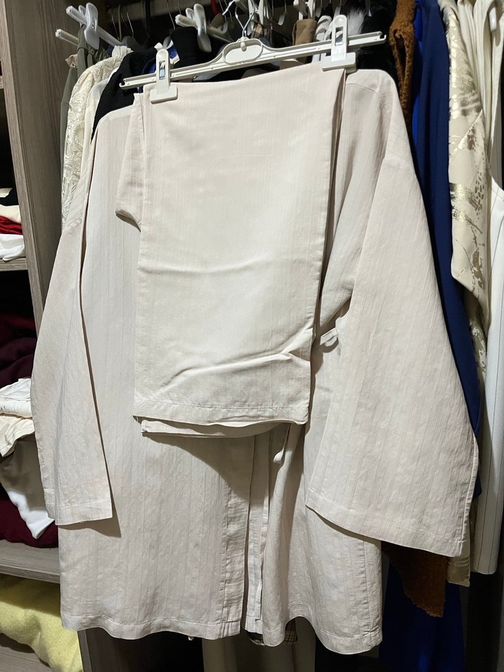 Kadın krem rengi Keten Salaş Kimono - Görsel 5