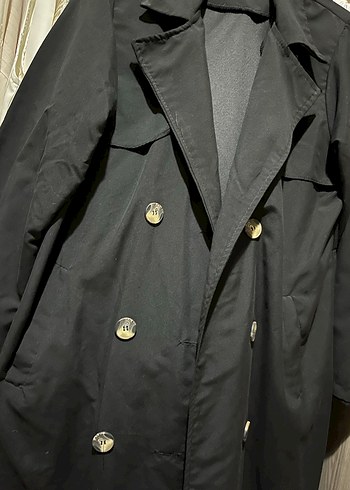 Siyah Düğmeli Uzun Kadın Trençkot - Görsel 3