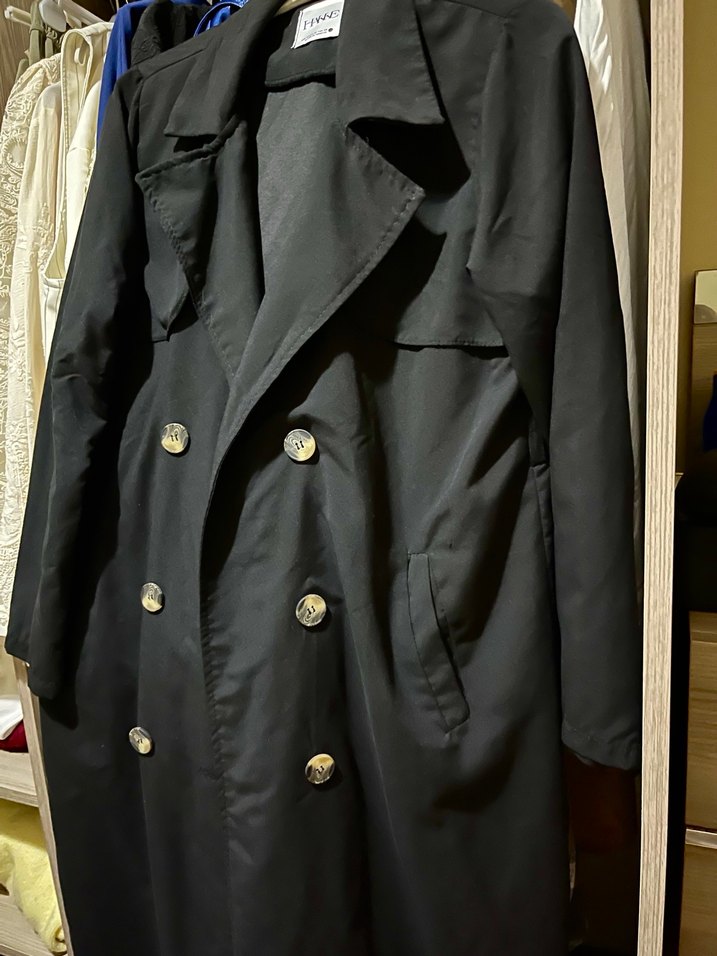 Siyah Düğmeli Uzun Kadın Trençkot - Görsel 2