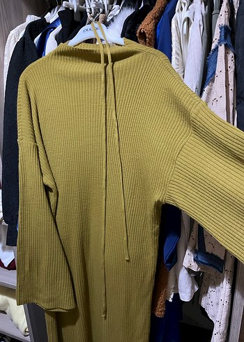 Kadın Sarı Uzun Kollu Boğazlı Triko elbise - Görsel 2