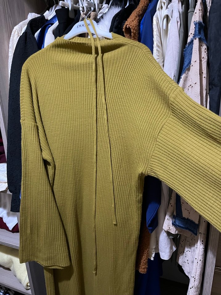 Kadın Sarı Uzun Kollu Boğazlı Triko elbise - Görsel 2