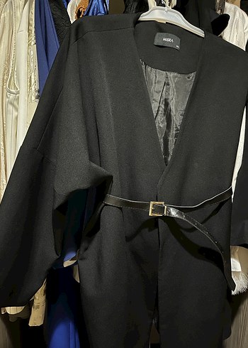 Siyah Deri Kuşaklı Midi Kadın blazer ceket - Görsel 4