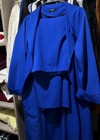 Mavi Uzun Salaş Kadın Kaban - Görsel 4