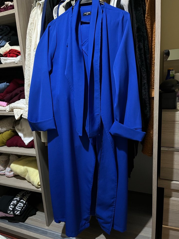 Mavi Uzun Salaş Kadın Kaban - Görsel 2