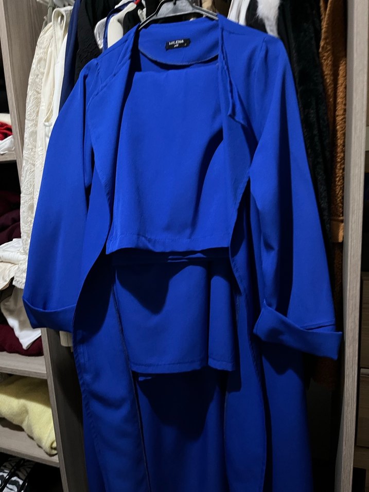 Mavi Uzun Salaş Kadın Kaban - Görsel 5