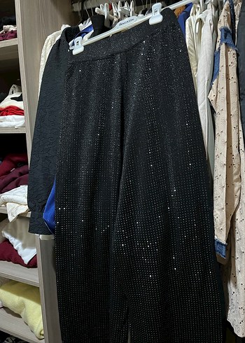 Siyah Parlak Kadın Uzun Kumaş Pantolon - Görsel 8