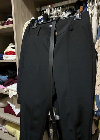 Siyah Midi Kumaş Kadın Pantolon - Görsel 6