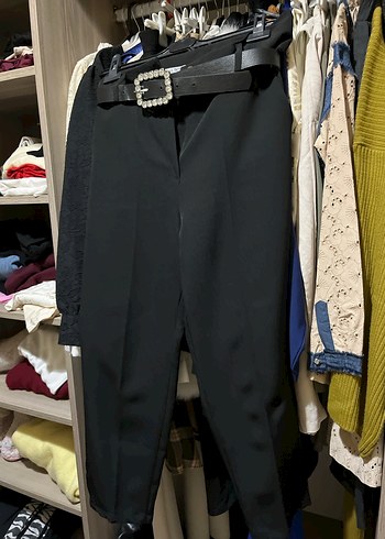 Siyah Midi Kumaş Kadın Pantolon - Görsel 5