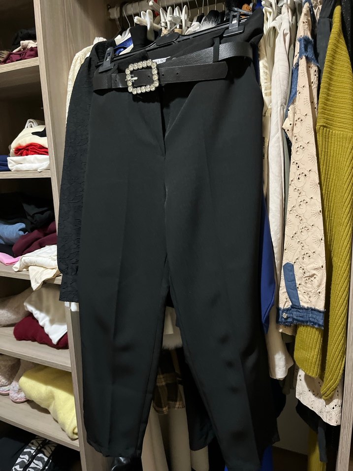 Siyah Midi Kumaş Kadın Pantolon - Görsel 5