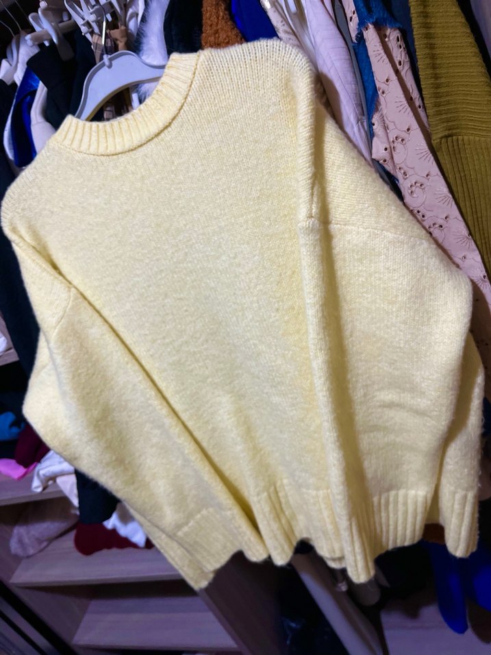 Sarı Kadın Örgü Yün Kazak - Görsel 2