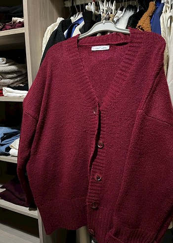 Bordo Örgü Salaş Kadın Hırka - Görsel 2