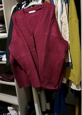 Bordo Örgü Salaş Kadın Hırka - Görsel 4