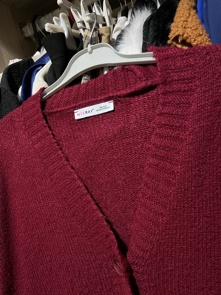 Bordo Örgü Salaş Kadın Hırka - Görsel 3