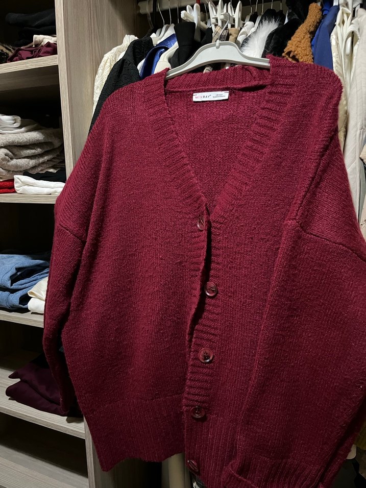 Bordo Örgü Salaş Kadın Hırka - Görsel 2