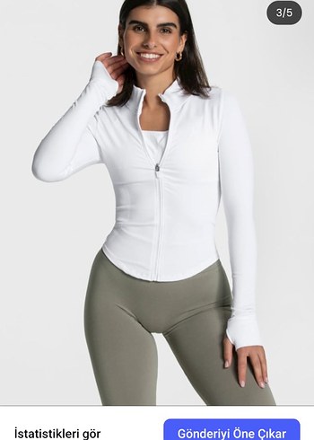 Beyaz Fermuarlı Uzun Kollu Kadın Ceket - Görsel 3