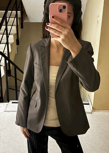 Zara Gri Dugmeli Kadin Blazer Ceket