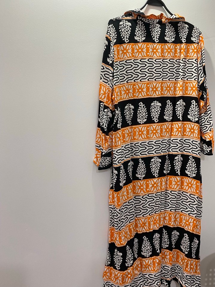 Bohem Çok Renkli Uzun Kollu Uzun Elbise - Görsel 2