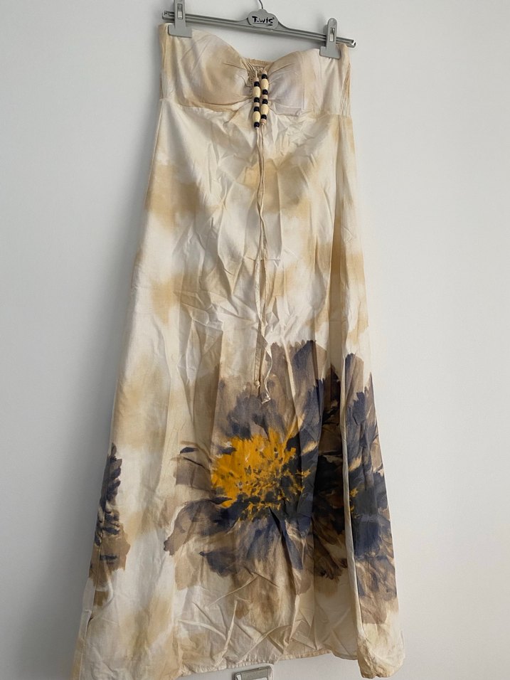 Kadın Bej Uzun Straplez Bohem Elbise - Görsel 2