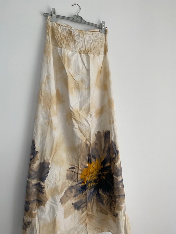 Kadın Bej Uzun Straplez Bohem Elbise - Görsel 4