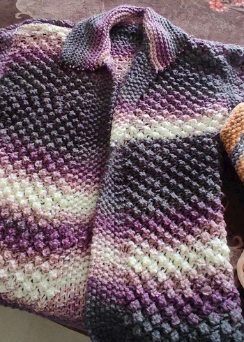 Bohem Tarzı Mor Örgü Kız Hırka - Görsel 4