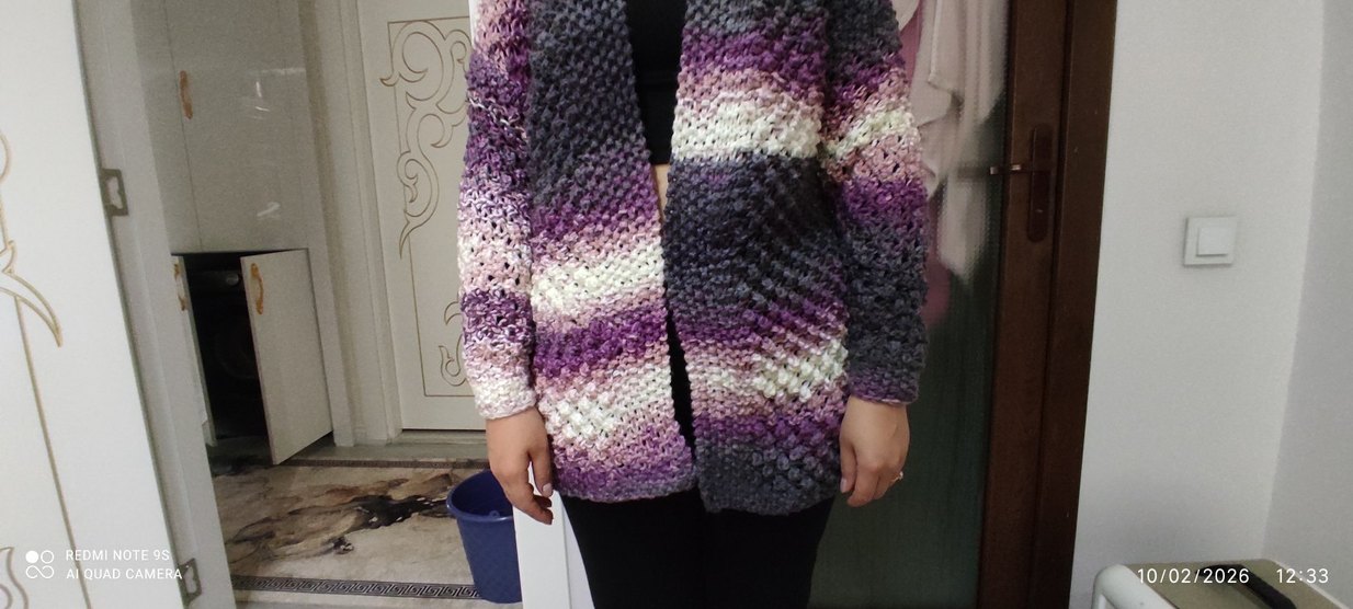 Bohem Tarzı Mor Örgü Kız Hırka - Görsel 2