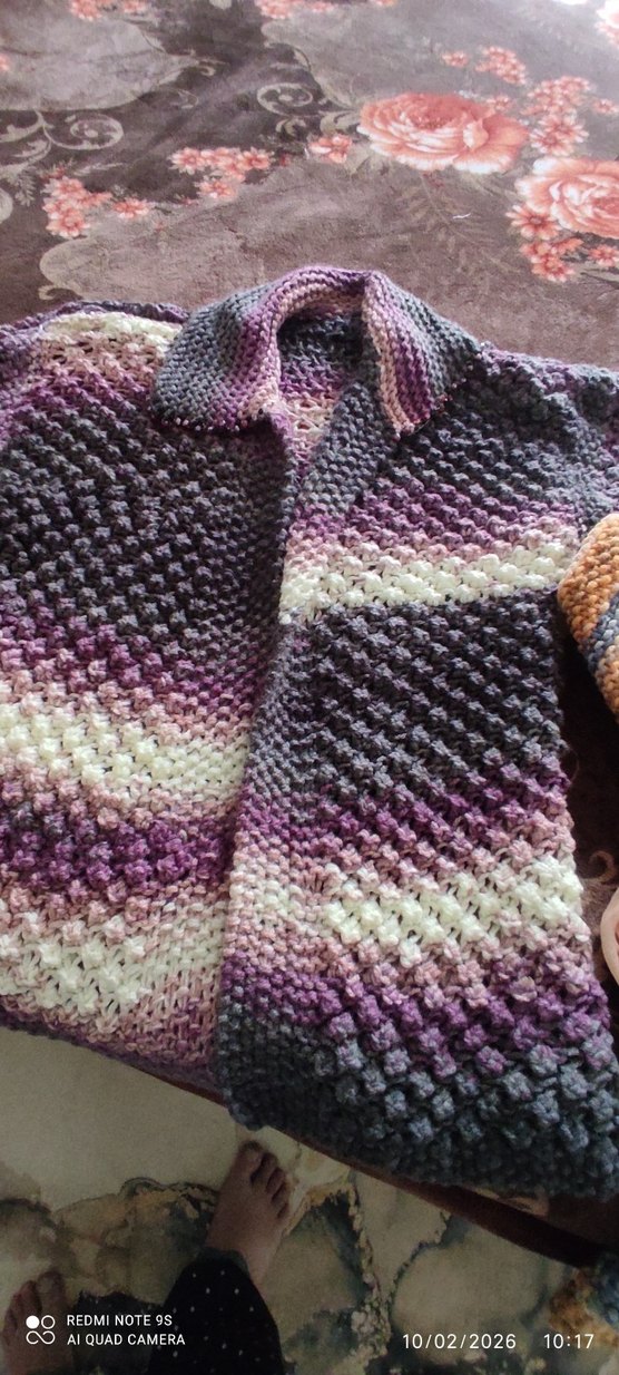 Bohem Tarzı Mor Örgü Kız Hırka - Görsel 4