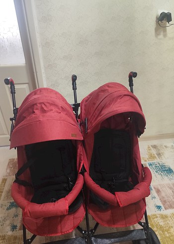 Kırmızı Çift Bebek Arabası Babyhope - Görsel 2