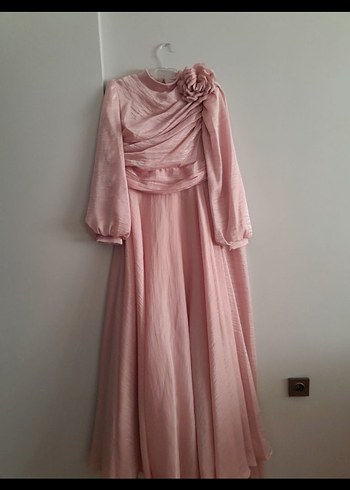 Pembe Drapeli Uzun Abiye Elbise - Görsel 2