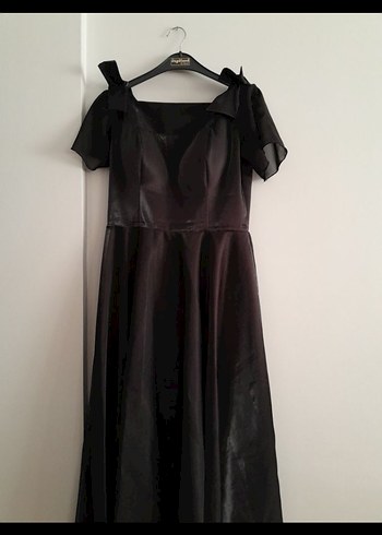 Siyah Midi V Yaka Gotik Abiye Elbise - Görsel 2